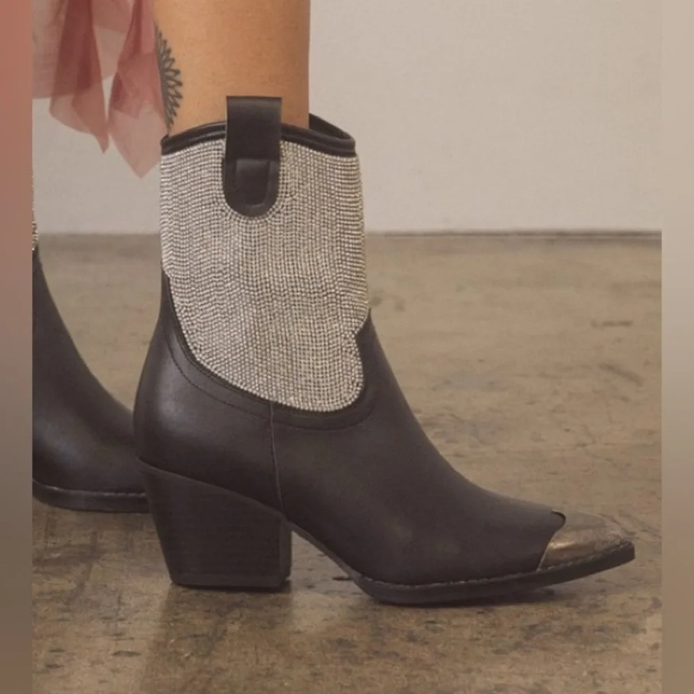 Rhinestone Studded Western Booties with Metal Toe - Oasis Society - Picture 6 of 7